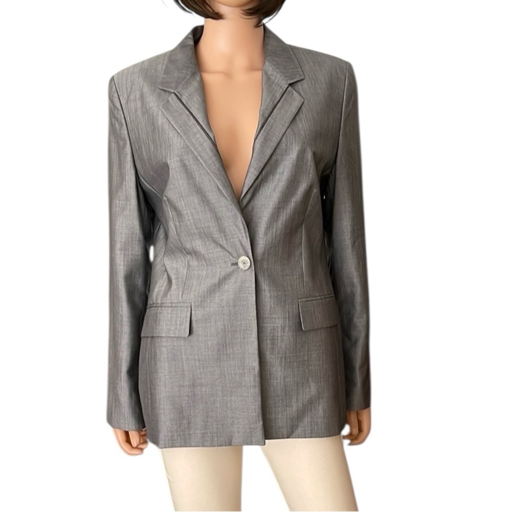NWT Vintage Louis Feraud Gray Virgin Wool & Silk Woven Tailored Blazer